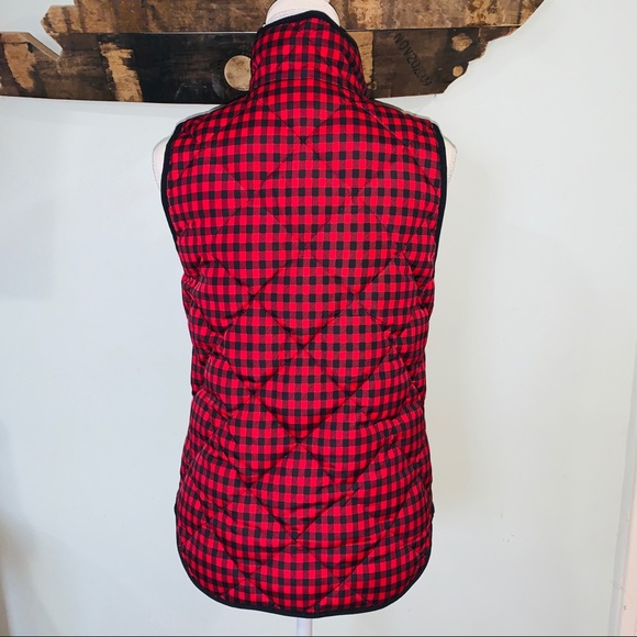 J. Crew red buffalo check quilted down vest sz XS - Picture 5 of 8